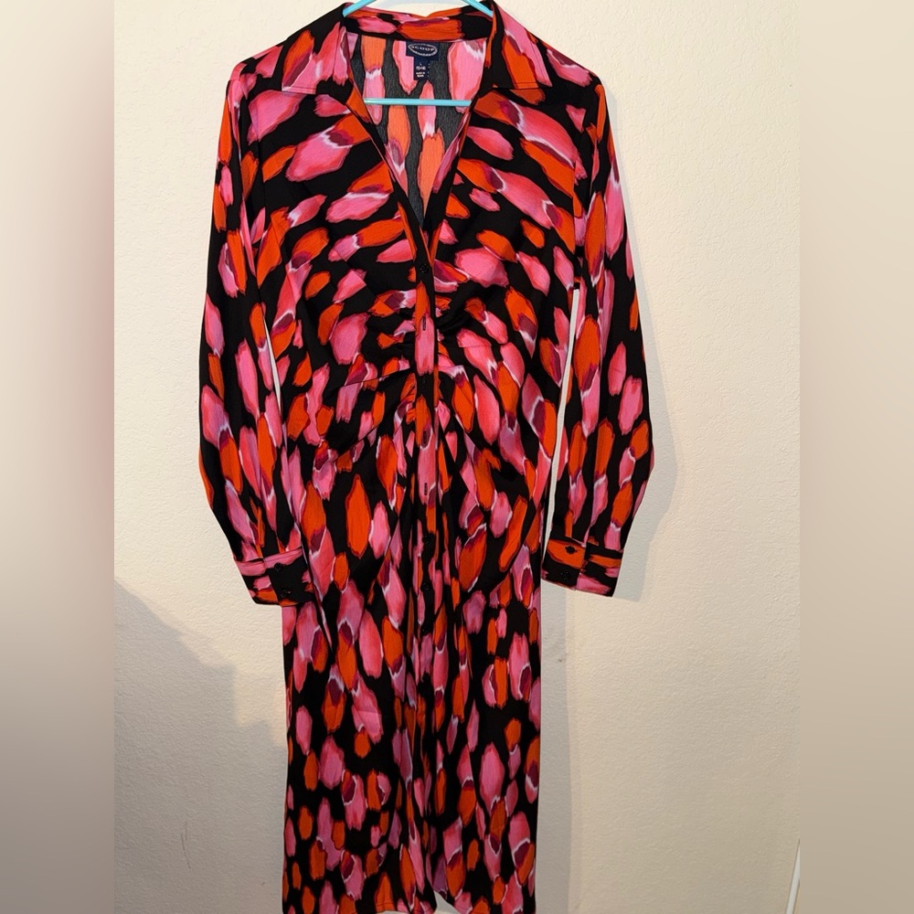 Scoop NYC Red and Orange Long Sleeve Cocktail Dress